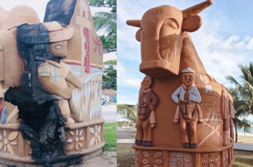 Vândalos depredam escultura Boi-Bumbá, patrimônio cultural do Estado