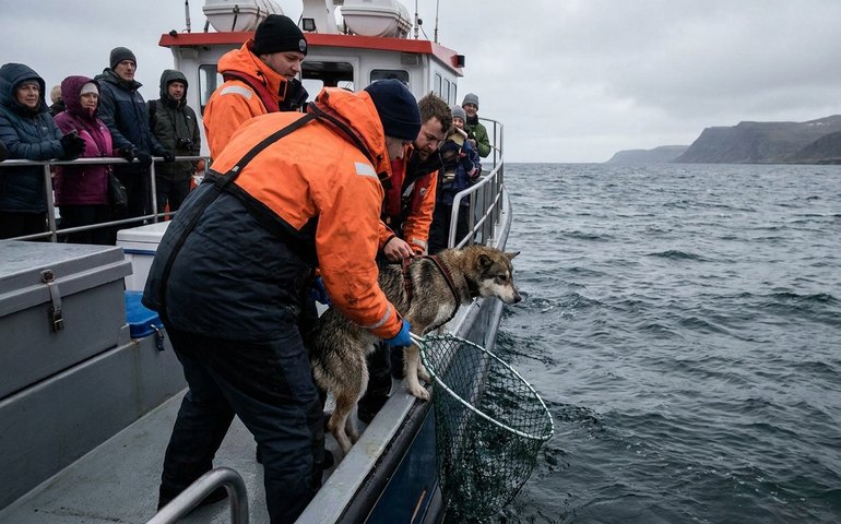 Cão à deriva no Mar do Norte é resgatado por barco de turismo