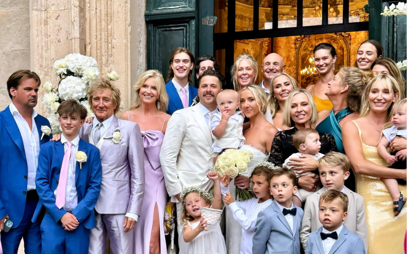 Rod Stewart celebra casamento do filho na Croácia ao lado da numerosa prole; veja fotos