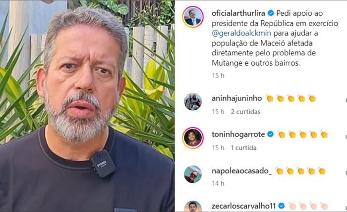 Lira durante vídeo no Instagram