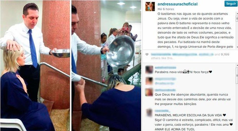 Andressa Urach publicou em seu Twitter o que significou o momento do batismo