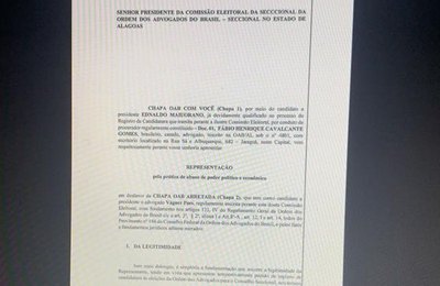 Eleições OAB-AL: chapa 1 representa Chapa 2 por abuso de poder político e econômico 