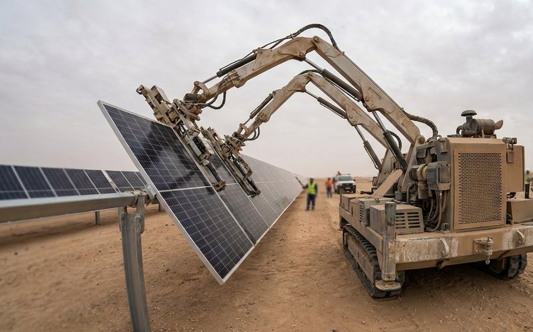 Robô chinês instala painéis solares mais de 4 vezes mais rápido que humanos