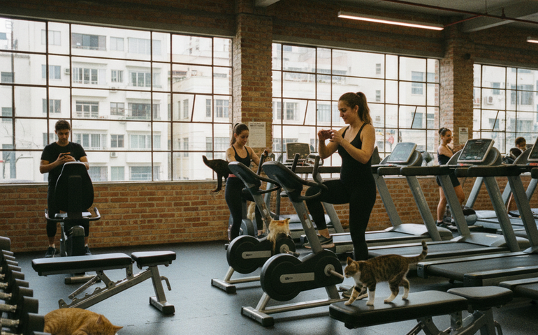 Academia em São Paulo viraliza com a presença inusitada de gatos