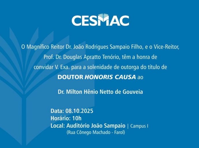 Cesmac concede título de Doutor Honoris Causa ao médico pediatra Dr. Milton Hênio Netto de Gouveia