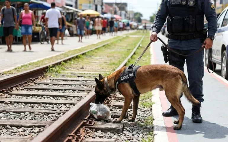 Faro fino: cão da PM encontra crack escondido nos trilhos da Ciclovia do Trabalhador; jovem é preso