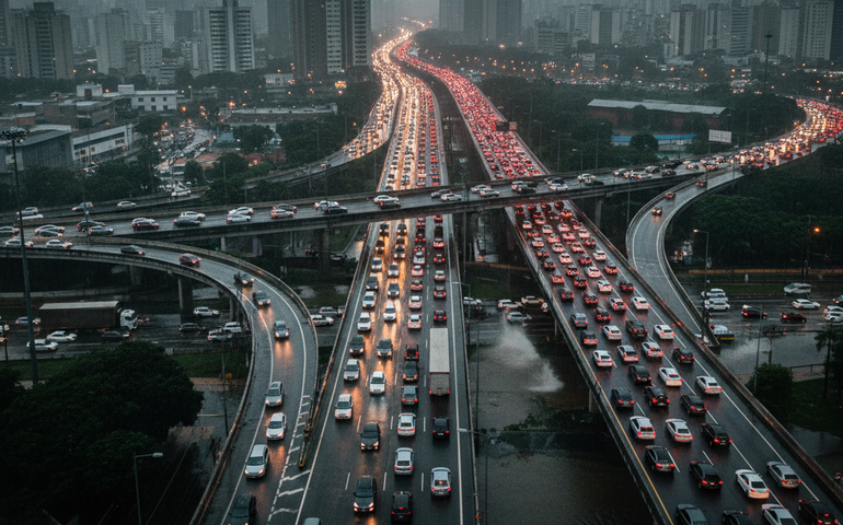 Cidade de SP bate recorde de trânsito do ano, com 1.149 km de lentidão