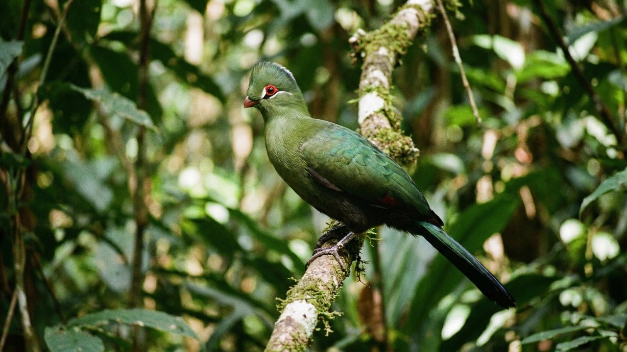 Turaco-da-Guiné chama atenção por plumagem verde formada por pigmento com cobre