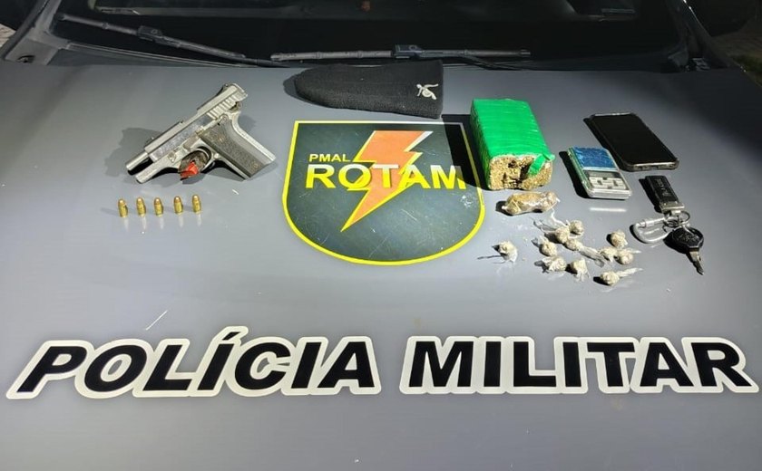 Rotam prende três por tráfico e apreende drogas, arma e balança na parte alta de Maceió