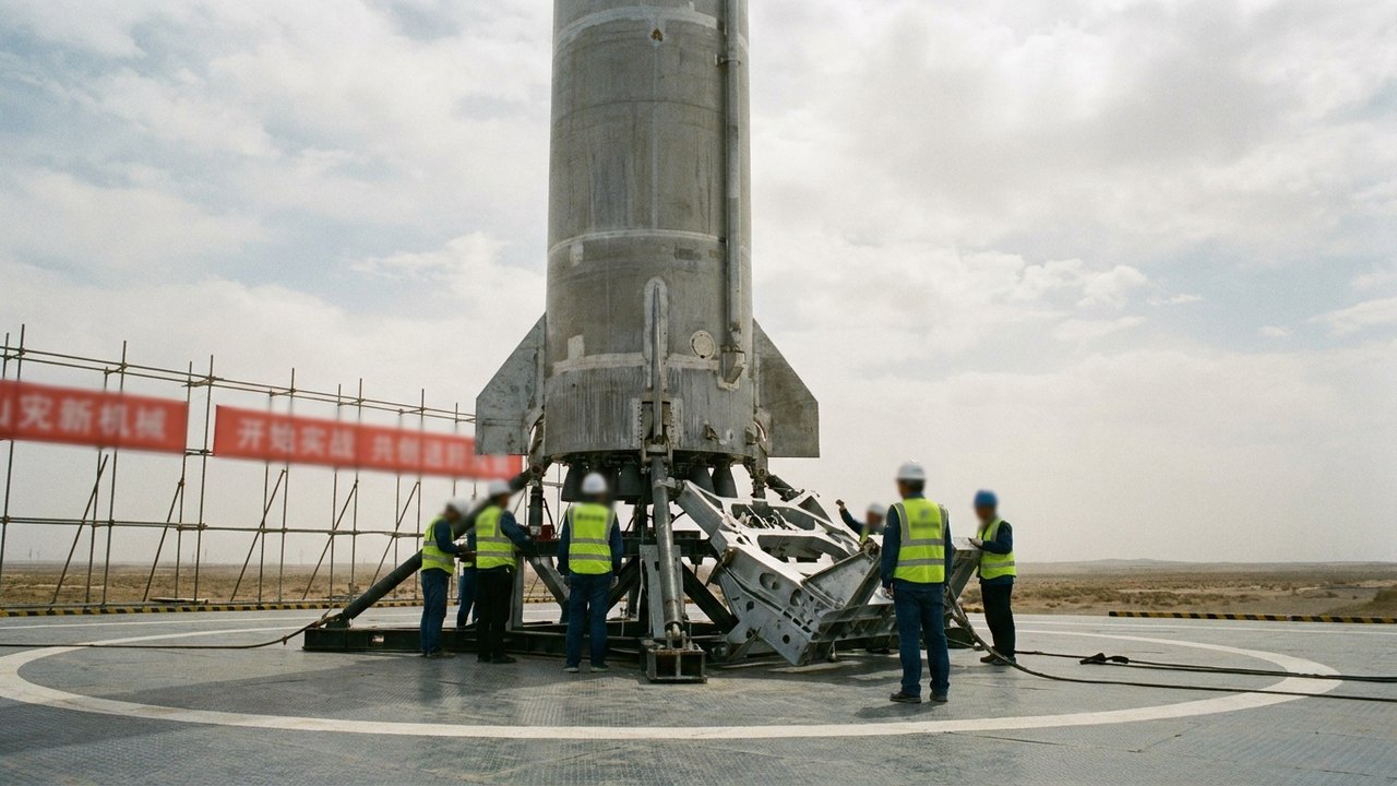China revela rede de cabos usada para 'apanhar' no pouso estágio reutilizável de foguete espacial