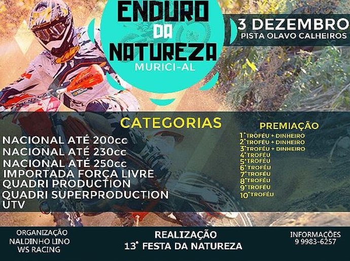 Murici vai sediar o I Enduro da Natureza e inscrições já estão abertas