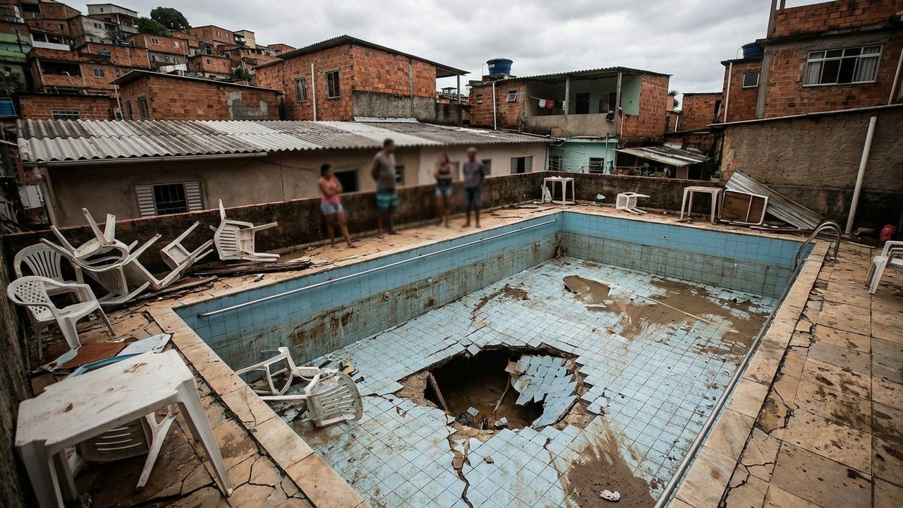 Piscina é atingida por bomba lançada por drone no Complexo da Penha, relatam moradores