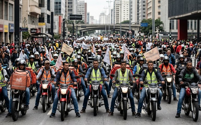 Entregadores e motoristas de aplicativo protestam em SP contra projeto que regulamenta o setor