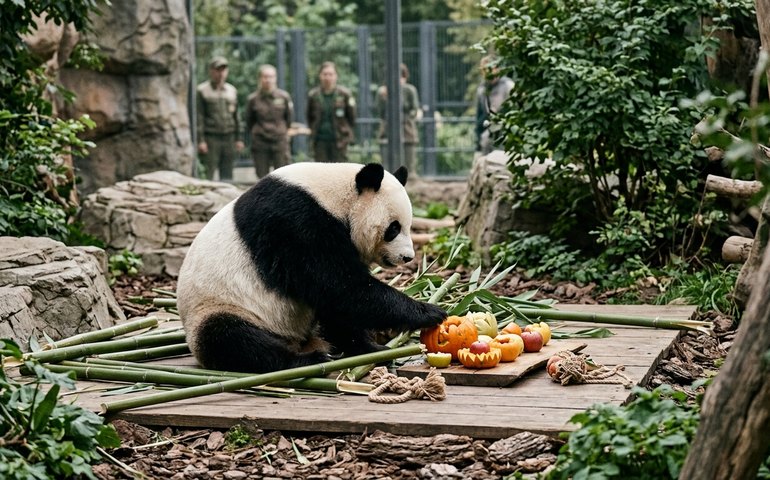 Iriska desfruta de café da manhã especial no Zoológico de Moscou