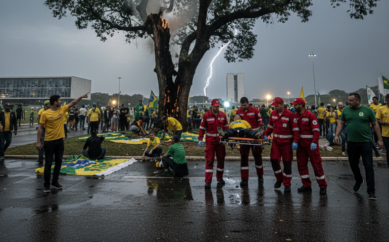 Raio atinge manifestação de Nikolas Ferreira em Brasília; pessoas são socorridas