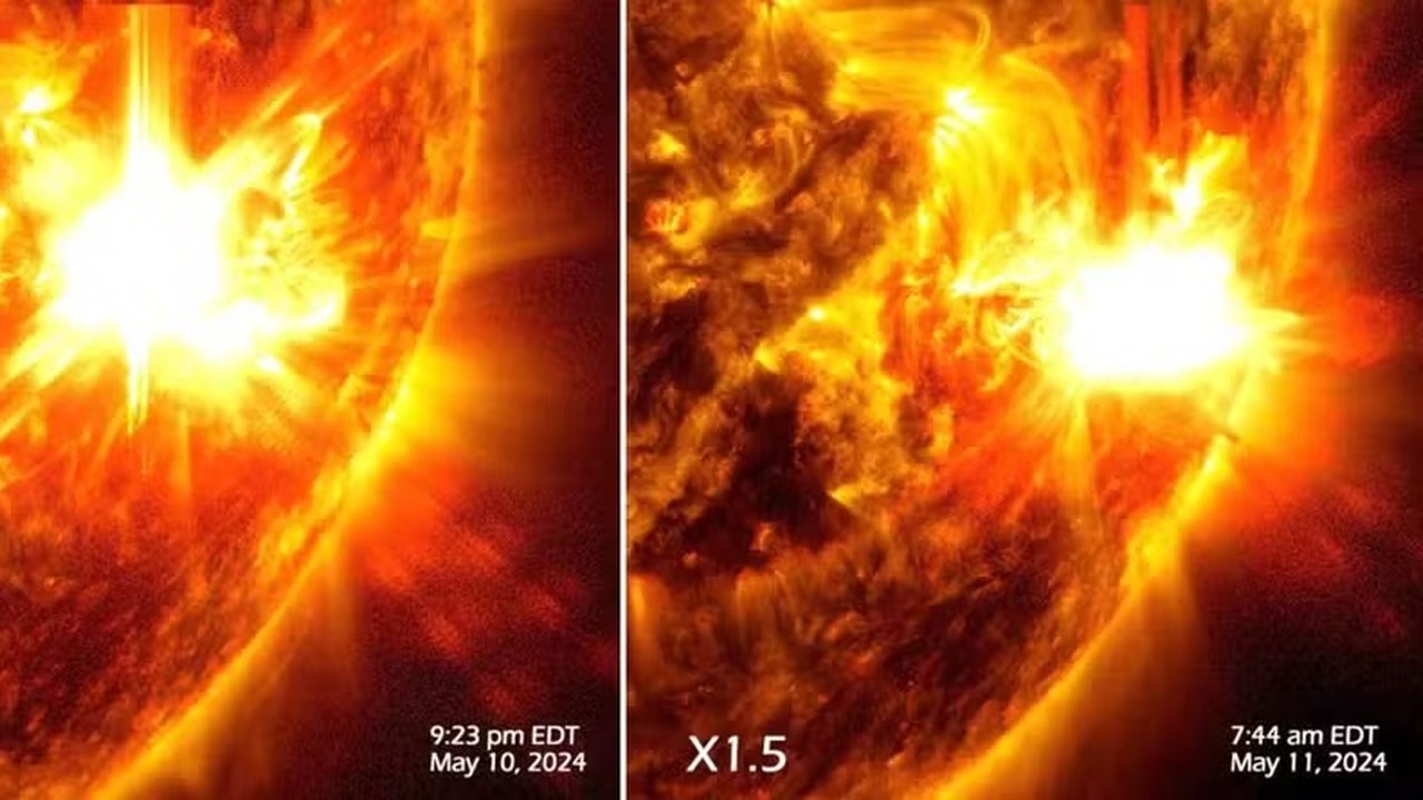 Nasa divulga imagem de explosão solar que coloriu o céu com auroras boreais ao redor do mundo