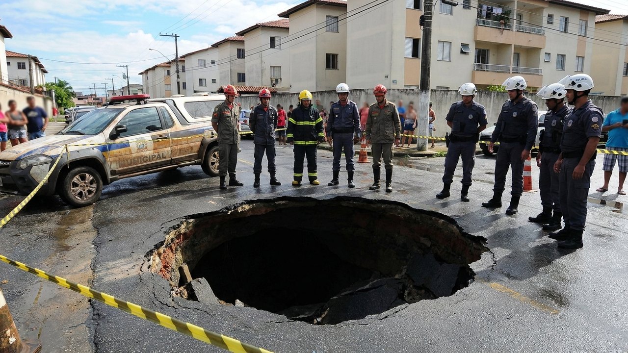 Cratera se abre em calçadão e 'engole' guarda em Praia Grande