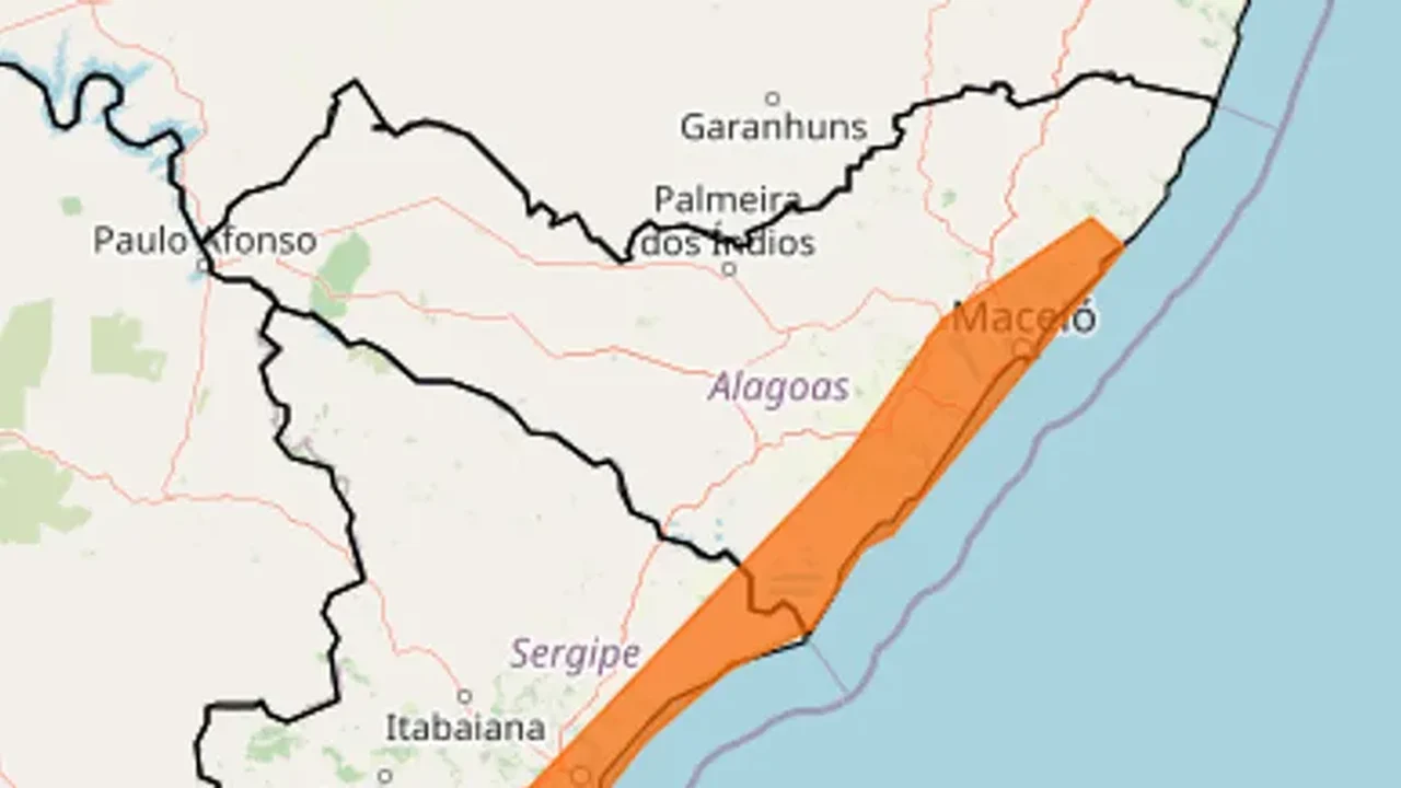 Inmet coloca Maceió e mais 23 cidades de Alagoas sob 'Alerta Laranja' de perigo