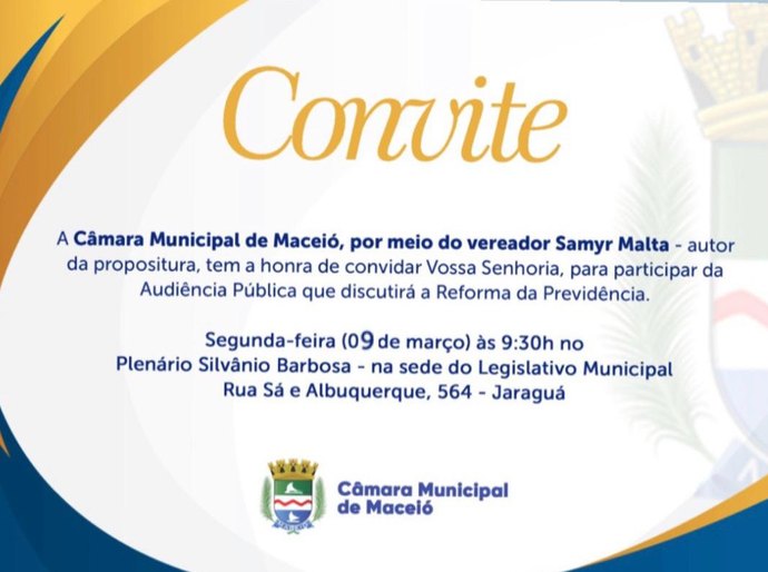 A pedido de Samyr Malta, Câmara realiza audiência pública para debater o regime de previdência dos servidores de Maceió