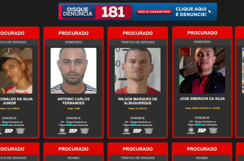 Segurança Pública lança plataforma com lista de criminosos mais procurados de Alagoas