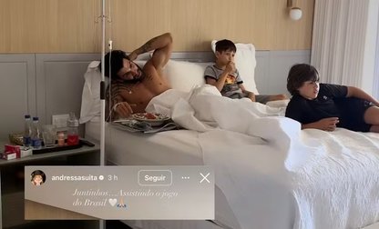Após cancelar show, Gusttavo Lima aparece tomando medicação na veia durante jogo do Brasil - Foto: Reprodução/Instagram