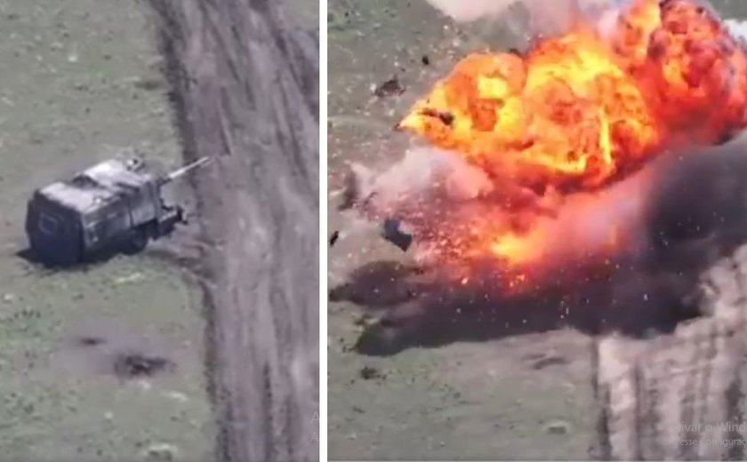 Vídeo mostra ataque com drone ucraniano que explode 'tanque-tartaruga' russo