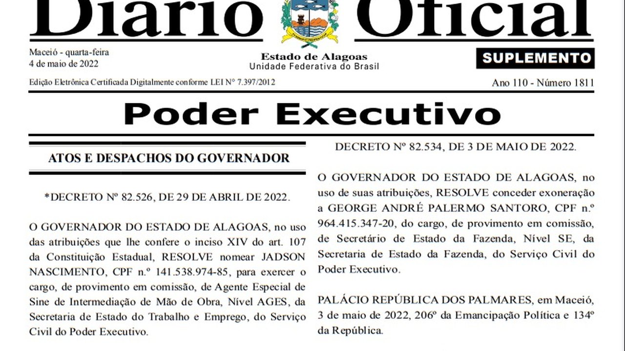 Publicação do Diário Oficial confirma exoneração de Santoro
