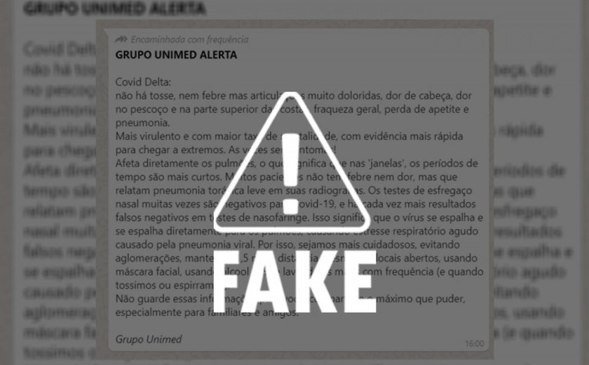 Alagoas sem fake: Unimed não escreveu texto viral sobre variante Delta