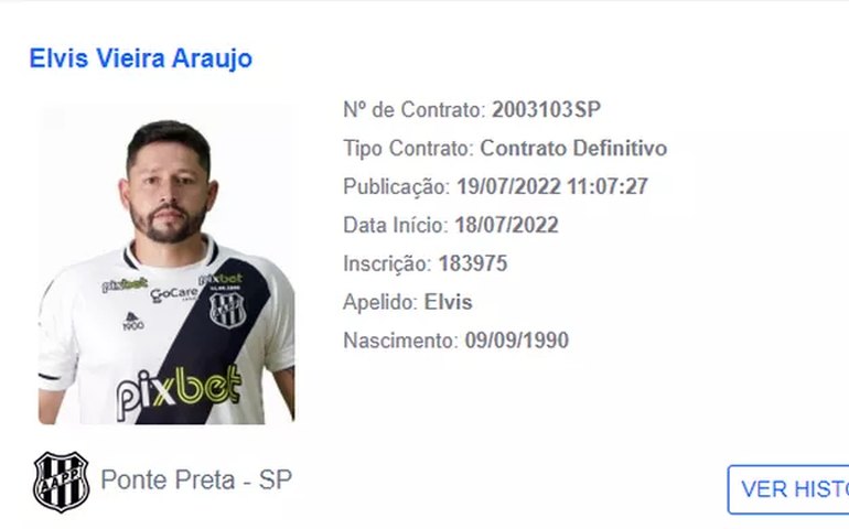 Meia Elvis tem situação regularizada e fica à disposição da Ponte Preta