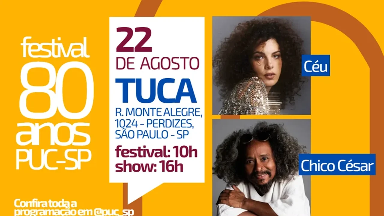 PUC-SP celebra 80 anos com shows de Céu e Chico César em festival de rua neste sábado (22/8)