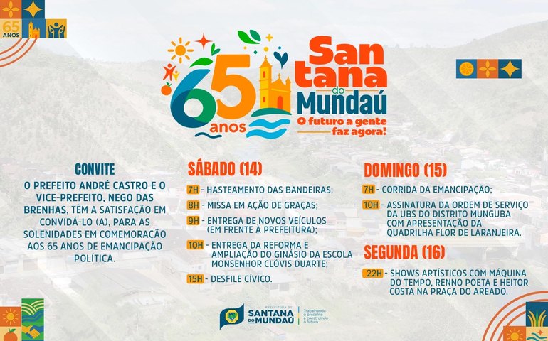 Prefeitura de Santana do Mundaú anuncia programação em comemoração aos 65 anos de emancipação política