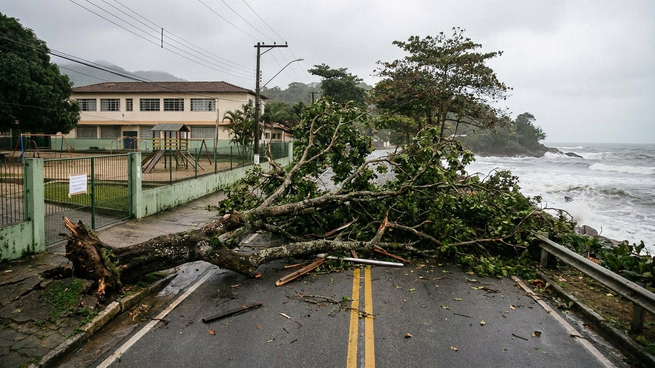 Ventos de até 110 km/h levam cidades da Costa Verde a cancelarem aulas nesta sexta-feira