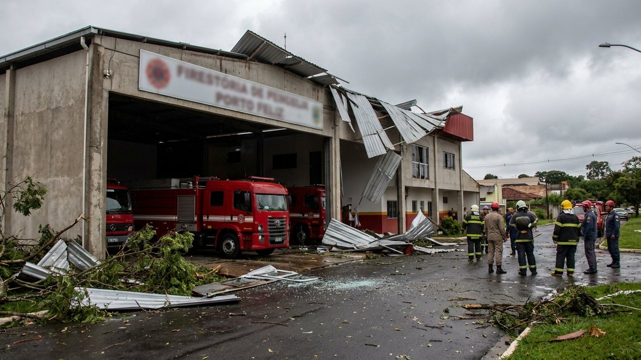 Vendaval causa danos no Corpo de Bombeiros de Porto Feliz