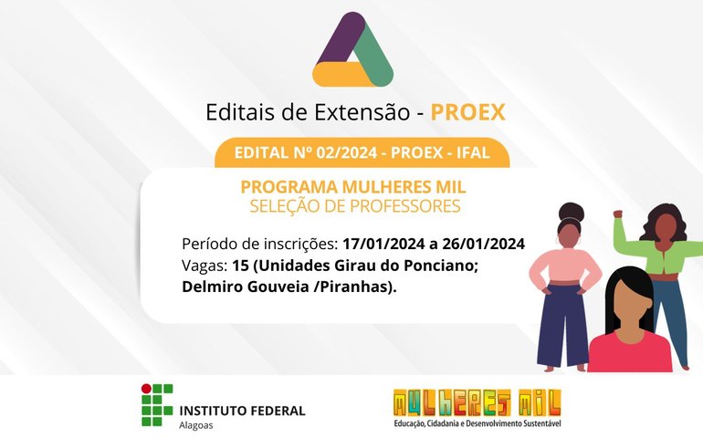 Ifal seleciona profissionais para atuarem como formadores em cursos do Mulheres Mil