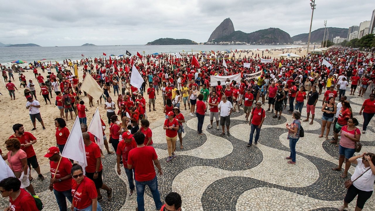 Ato em apoio a Lula reúne eleitores em Copacabana, no Rio de Janeiro