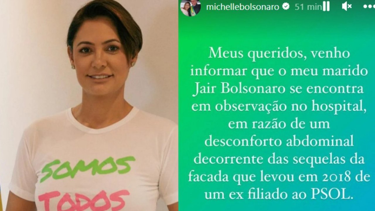 Michelle Bolsonaro confirma no Instagram que ex-presidente está internado nos EUA