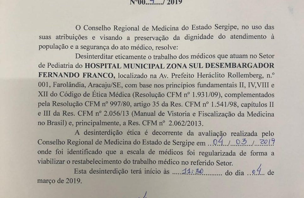 DESINTERDIÇÃO HOSPITAL