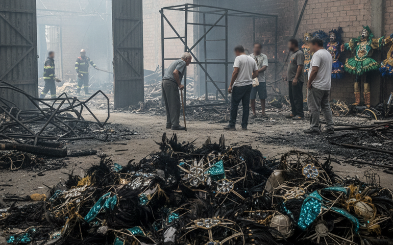 Idoso morre em incêndio durante montagem de fogos em escola de samba no Rio