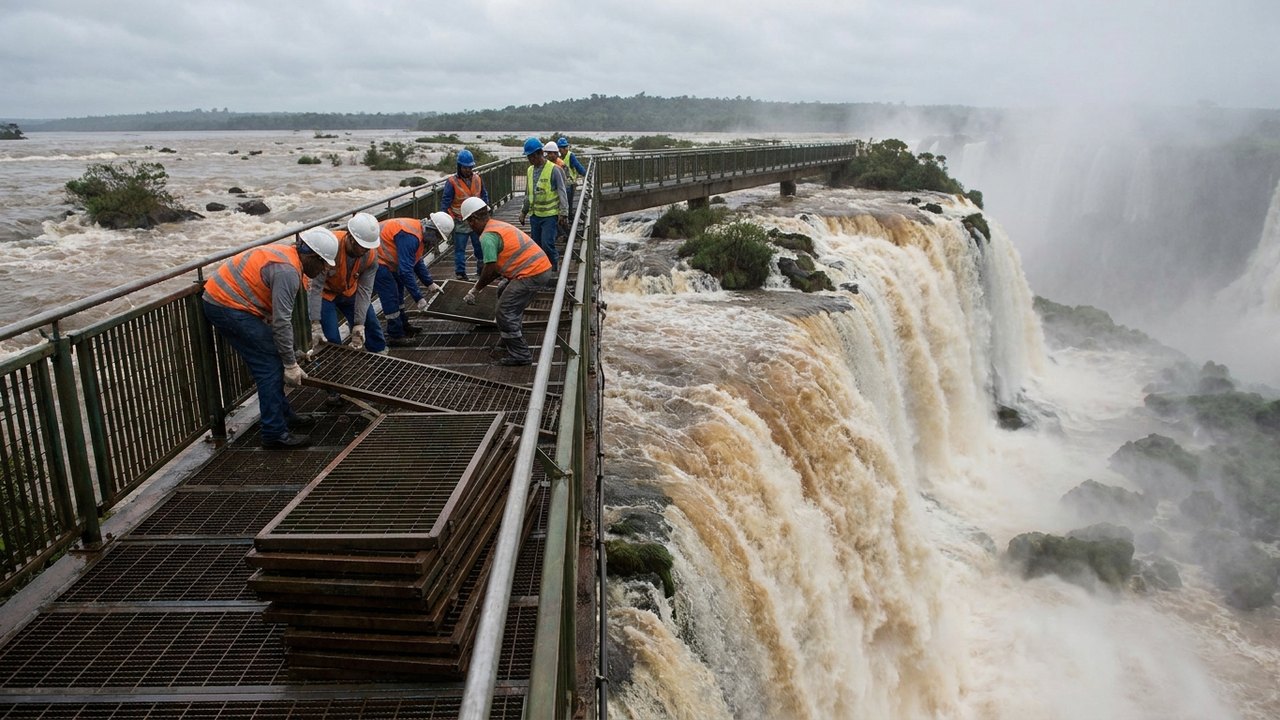 Grades de passarela das Cataratas do Iguaçu são retiradas devido à alta na vazão do rio