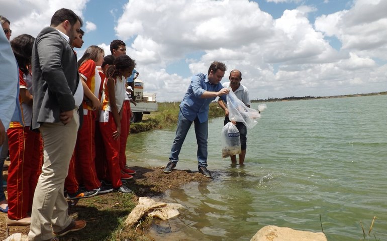 Arapiraca: Yale participa de peixamento no Lago Perucaba