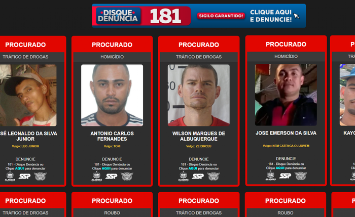 População pode colaborar com a prisão de foragidos da Justiça por meio de denúncias