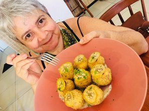 Nide Lins e a 1ª entrada "Croqueta de porco..."