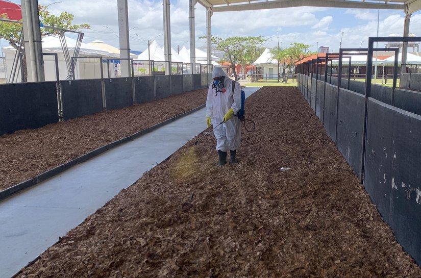 Equipe técnica da Adeal supervisiona desinfecção do Parque da Pecuária