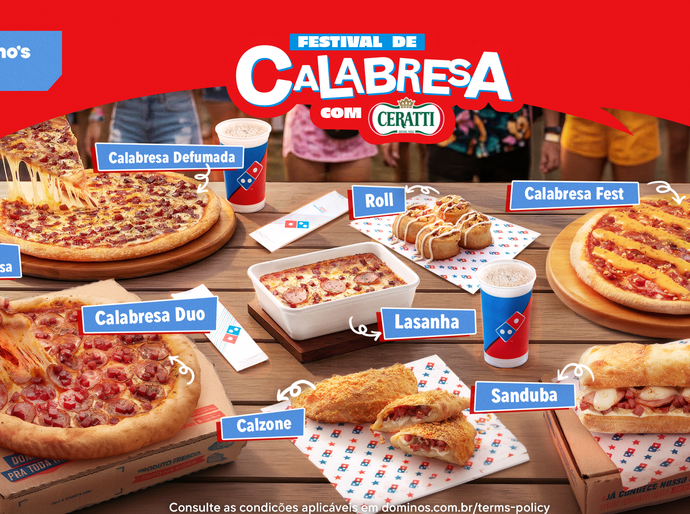 Domino’s lança “Festival de Calabresa” em parceria com Ceratti e Polenghi e apresenta oito novidades no cardápio