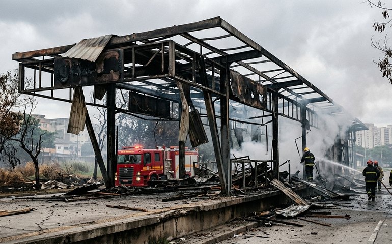 Incêndio atinge estação do BRT na zona oeste do Rio de Janeiro