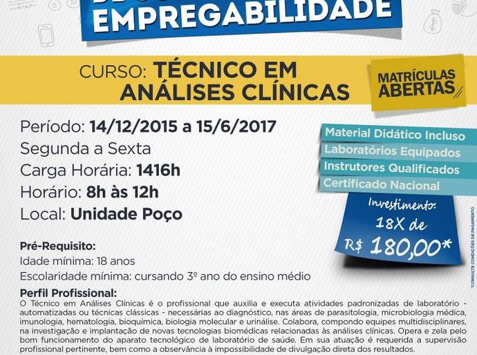Senac abre matrículas para curso Técnico em Análises Clínicas