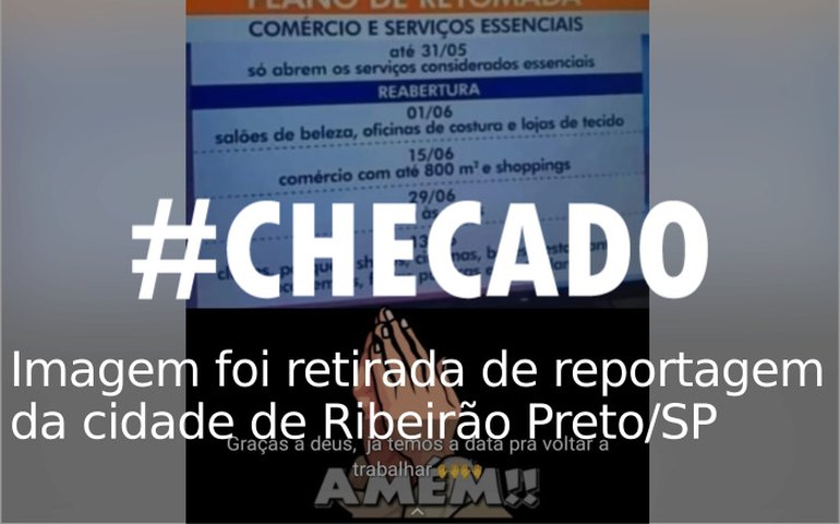 Imagem com datas para reabertura do comércio não é de Alagoas