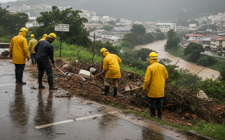 Petrópolis permanece em estágio de atenção devido a novas chuvas e busca por servidor desaparecido continua