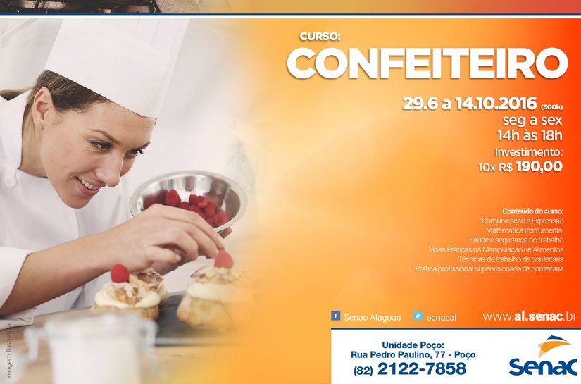 Matrículas abertas para novas turmas dos cursos de Cozinheiro e Confeiteiro