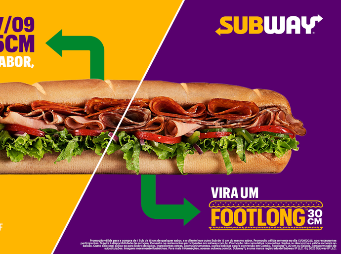 SUB DAY: Subway® lança oferta inédita com sanduíches de 30cm pelo preço de 15cm